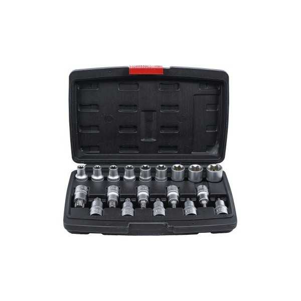 Jeu dâ€™embouts/de douilles 12 5 mm 1/2" profil en T pour Torx /Profil E 19 piÃ¨ces
