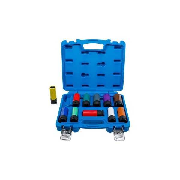 Jeu de douilles de puissance avec protection 12 5 mm 1/2" 15 27 mm et vis de roue spÃ©ciales 11 piÃ¨ces