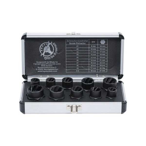 Jeu de douilles spiralÃ©es/extracteur de vis 10 mm 3/8" profil hÃ©licoÃ¯dal 9 19 mm 10 piÃ¨ces