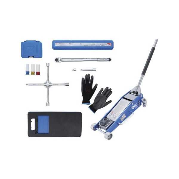 Kit pneus pour changement de roues avec cric rouleur 2 5 t 10 piÃ¨ces