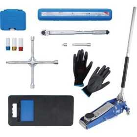 Kit pneus pour changement de roues avec cric rouleur 1 5 t 10 piÃ¨ces