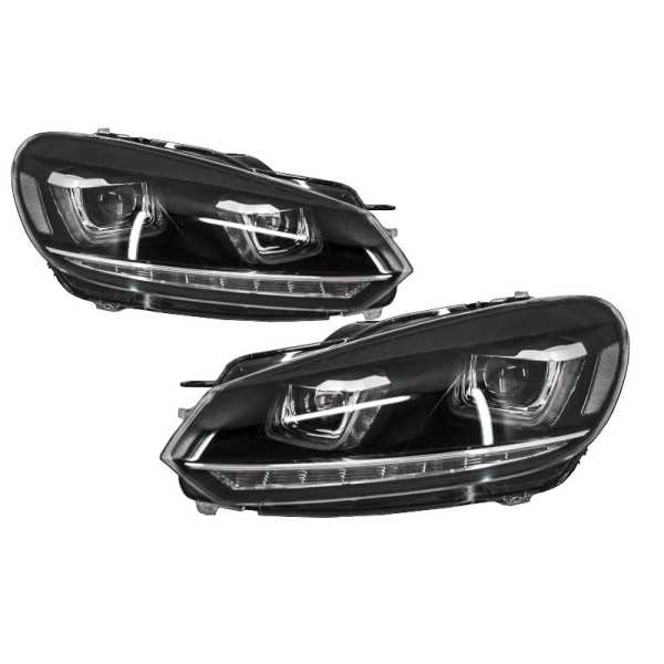 Phares Pour VW Golf 6 VI 08-13 LED 3D DRL U-Golf 7 Look LumiÃ¨re Coule Flowing