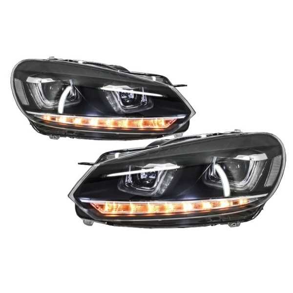 Phares Pour VW Golf 6 VI 08-13 LED 3D DRL U-Golf 7 Look Lumière Cou...