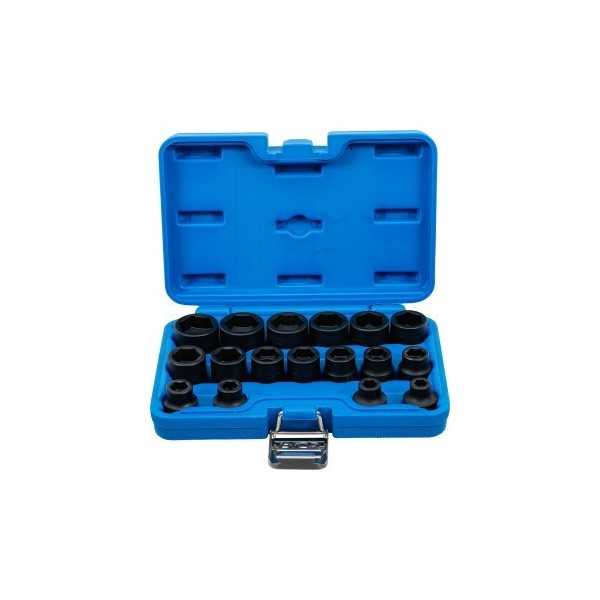 Jeu de douilles Ã  choc six pans extra plates 12 5 mm 1/2" 8 24 mm 17 piÃ¨ces