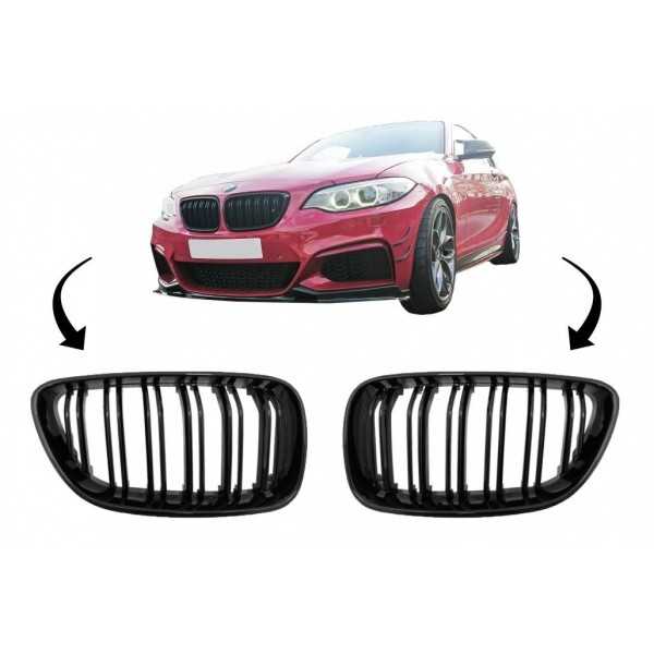 Calandre pour BMW 2er F22 F23 F87 14+ Double Stripe M Look Brillant Noir