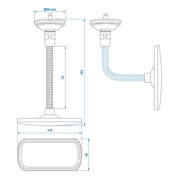Rétroviseur panoramique à ventouse avec bras flexible de 12 cm | Pr...