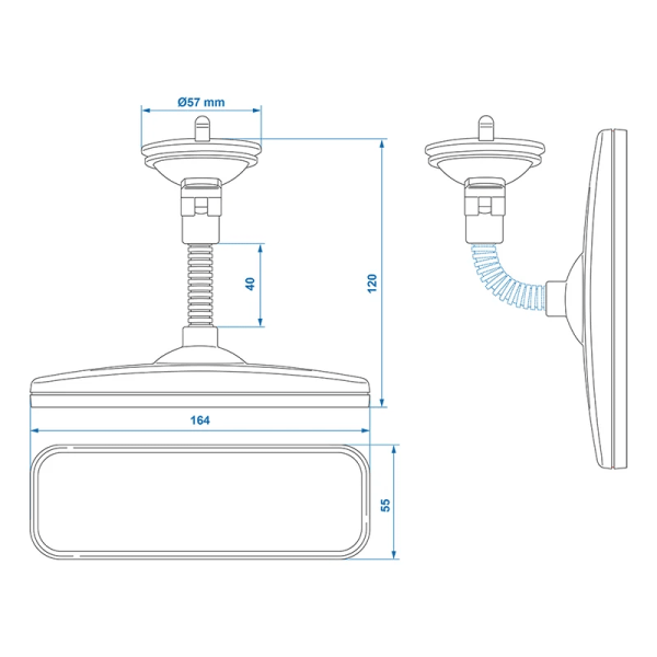Rétroviseur 164 x 55 mm à ventouse avec bras flexible de 4 cm | Pro...