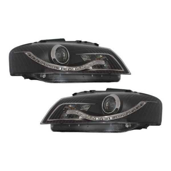 Phares DAYLIGHT pour Audi A3 8P 05.2003-03.2008 DRL Noir