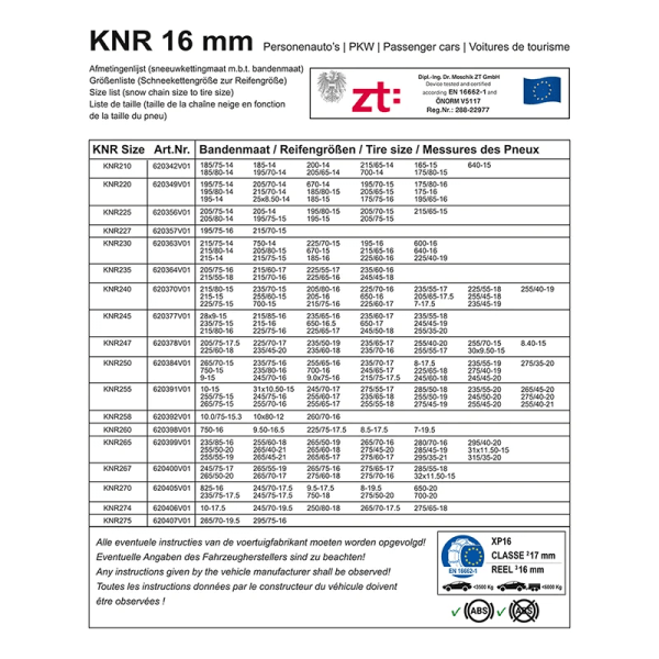 Chaînes à neige 16mm KNR245 | ProPlus | Chaine à Neige