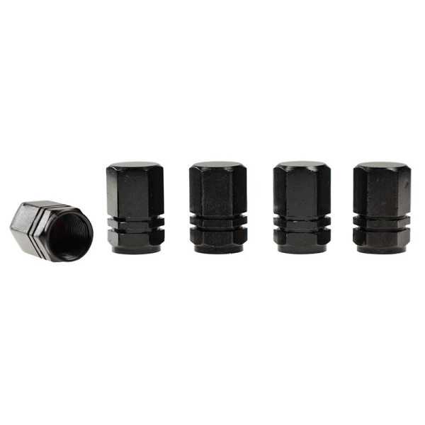 Bouchons de valve, hexagonaux en aluminium, 5 pcs, noirs |  | Bouch...