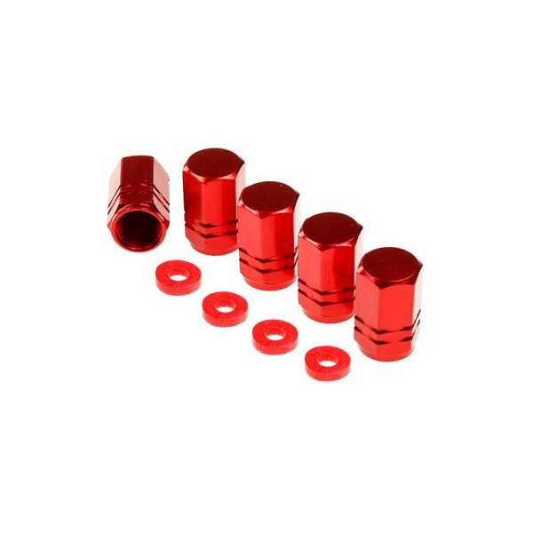 Bouchons de valve, hexagonaux en aluminium, 5 pcs, rouge | CARMOTIO...