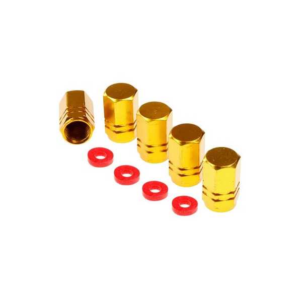 Bouchons de valve, hexagonaux en aluminium, 5 pcs, doré |  | Boucho...