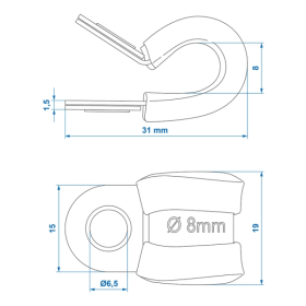 Collier fixation cÃ¢ble 8 mm avec protection en caoutchouc