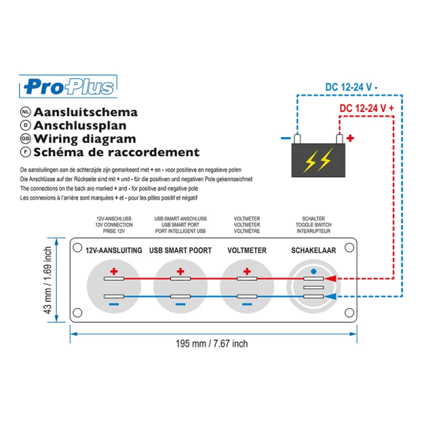 Kit d'installation : prise DIN + voltmètre + port USB 2x type A 420...