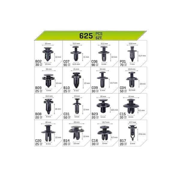 Clips pour tissus d'ameublement de voiture 625 pcs. |  | Accessoire...