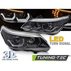 PHARES ANGEL EYES LED 3D NOIR pour BMW E60 E61 03-07