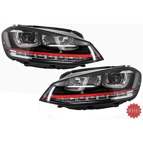 Phares RHD 3D LED DRL adaptÃ©s a VW Golf 7 VII (2012-2017) Red R20 GTI LAED LED FLUING Dynamic Sequential Turning Lights
