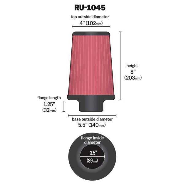 Filtre conique universel KN Connexion 89 mm 140 mm en bas 102 mm en...