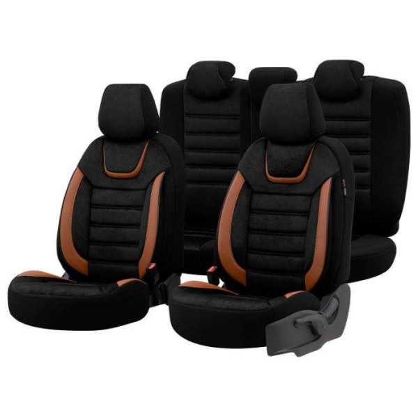 Housse de sièges universel en suedecuirtextile 'Iconic' NoirTerrecotta  11pièces  adapté aux SideAirbags