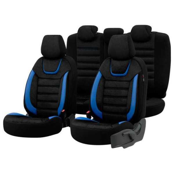 Housse de sièges universel en suedecuirtextile 'Iconic' NoirBleu  11pièces  adapté aux SideAirbags