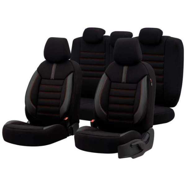 Housse de sièges universel en textilecuir 'Limited' Noir + Coutures rouge  11pièces  adapté aux SideAirbags