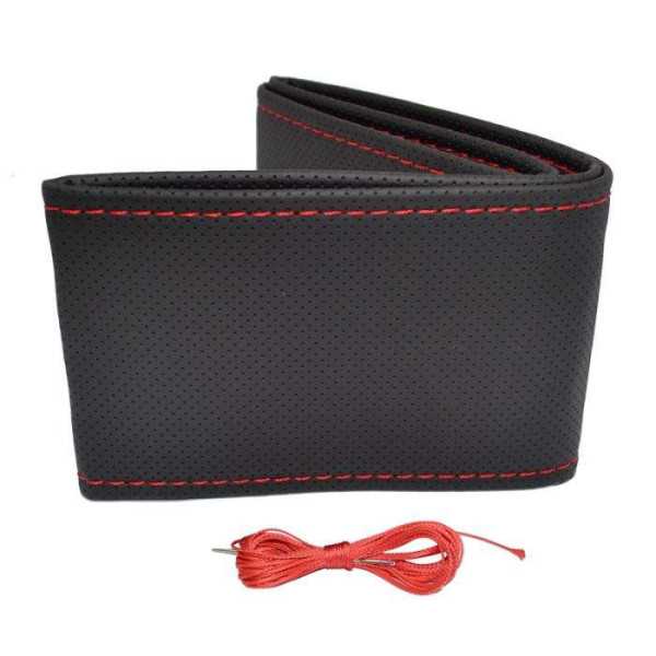 Housse de volant universel Classic  Cuir PVC perforé noir + Couture rouge laçage