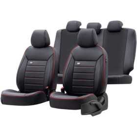 Ensemble de housses de siège universelles en cuir Premium noir  bord rouge  11 pièces  convient aux airbags latéraux