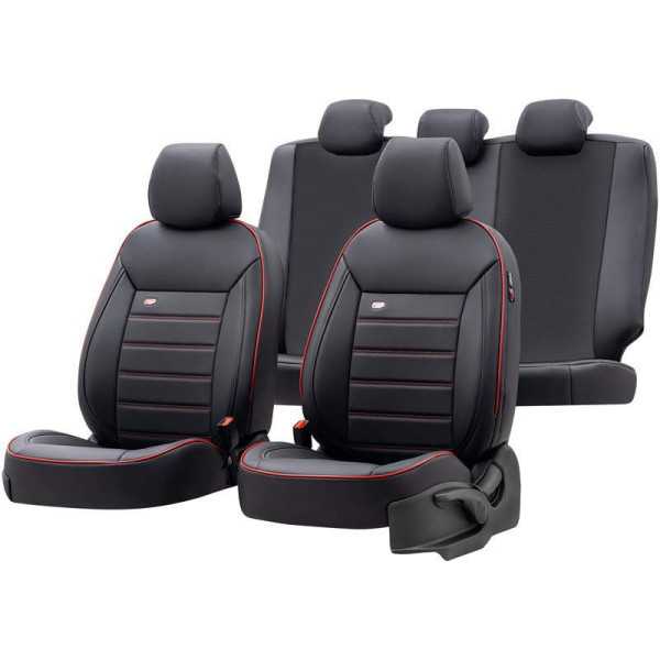 Ensemble de housses de siège universelles en cuir Premium noir  bord rouge  11 pièces  convient aux airbags latéraux