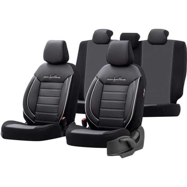 Ensemble de housses de siège universelles en cuirtissu Comfortline noirgris  bord blanc  11 pièces  convient aux airbags lat
