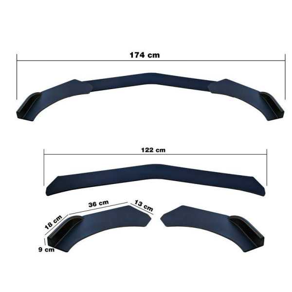 Aileron avant universel Simoni Racing Lip Splitter 3 pièces ABS noi...