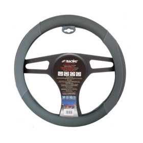 Couvre volant Simoni Racing Shammy Grey  3739cm  EcoCuir Gris  Coutures Grises