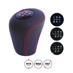 Pommeau de levier de vitesse Simoni Racing Slick  Cuir noir  coutures rouges  3 modèles de changement de vitesse