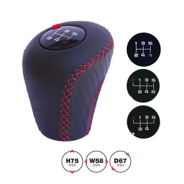 Pommeau de levier de vitesse Simoni Racing Slick  Cuir noir  coutures rouges  3 modèles de changement de vitesse