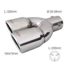 Embout déchappement Simoni Racing Double Gauche RondIncliné Inox  Ø70xL220mm  Assemblage 58mm