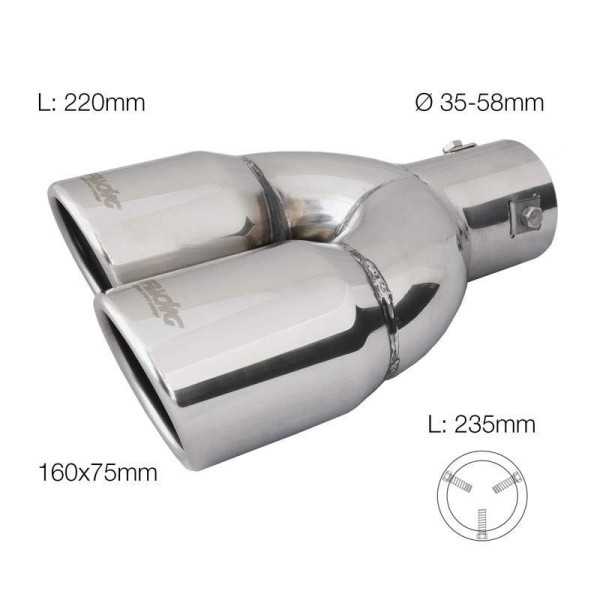 Embout déchappement Simoni Racing Double Gauche RondIncliné Inox  Ø70xL220mm  Assemblage 58mm