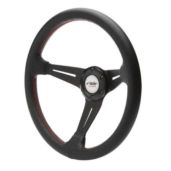 Simoni Racing Volant Sport Classe 350mm  Cuir Noir  Coutures Rouges Deep Dish  60mm
