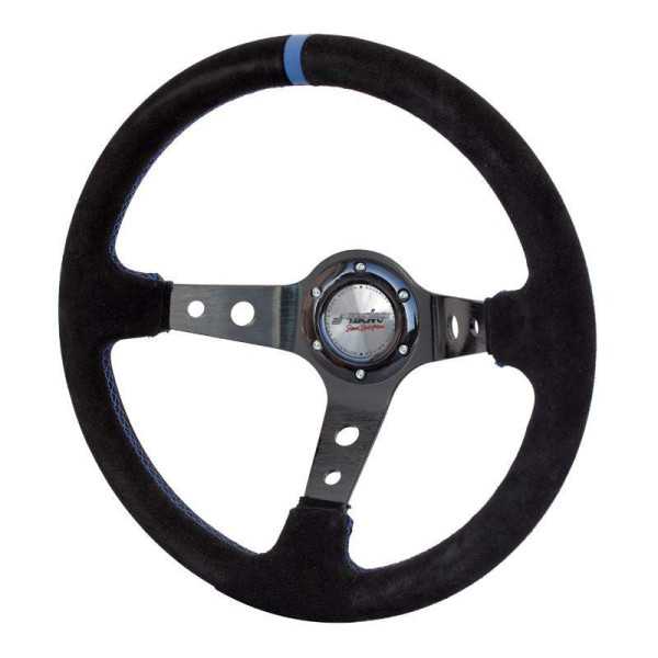 Volant sport Simoni Racing Shakedown 350mm  Alcantara noir  coutures bleues Deep Dish  95mm