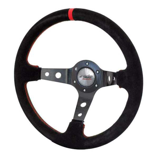 Volant sport Simoni Racing Pit Lane 350mm  Alcantara noir  coutures rouges Deep Dish  95mm