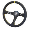 Volant Sport Simoni Racing Spec 350mm  Cuir Noir  Coutures Jaunes Plat profond  95mm