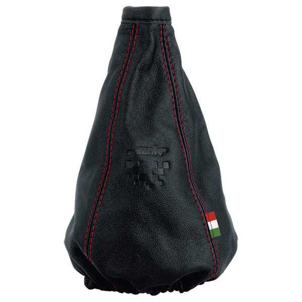 Simoni Racing Gear Shift Cover Cuffia  125x125mmØ140  Cuir Noir  Coutures Rouges