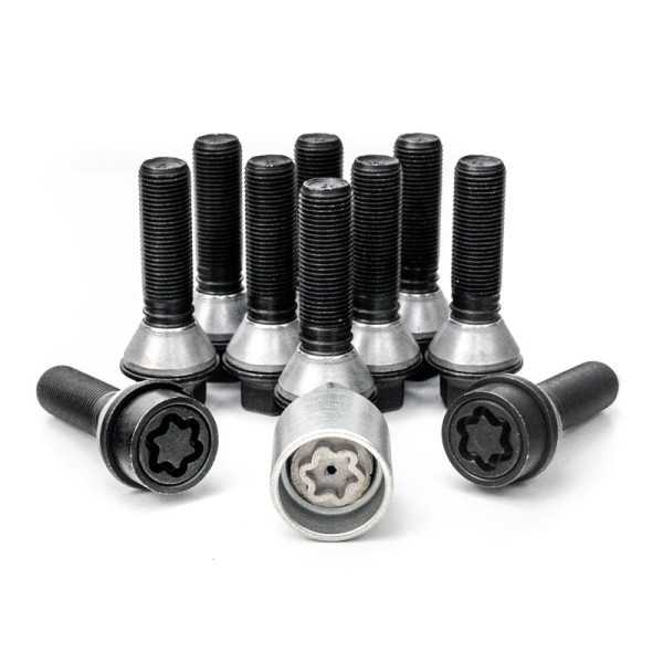HR Jeu de boulons de roue conique avec anneau mobile M14x1.25  Longueur 28mm  Noir  10 pièces par exemple BMW  avec antivol