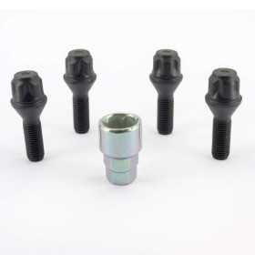 HR Jeu de blocages de roues M12x1.50x30mm conique Noir  4 boulons de carrosserie avec adaptateur