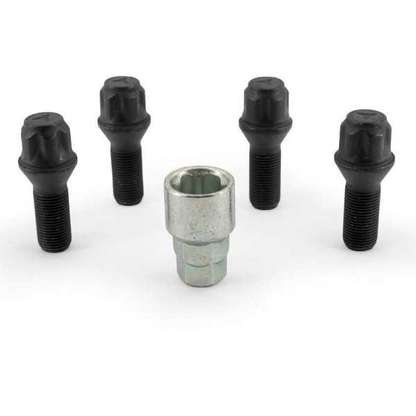 HR Jeu de blocages de roues M14x1.25x28mm conique Noir  4 boulons de carrosserie avec adaptateur