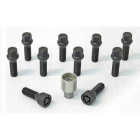 HR Jeu de boulons de roue conique M14x1.25  Longueur 40mm  Noir  10 pièces  avec antivols