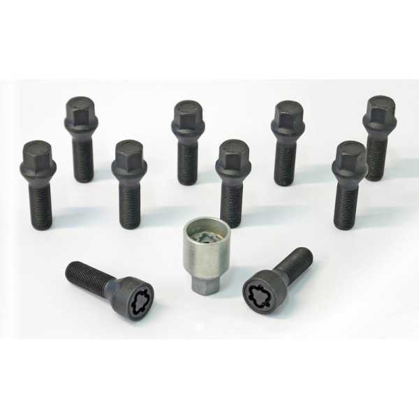 HR Jeu de boulons de roue conique M14x1.25  Longueur 40mm  Noir  10 pièces  avec antivols