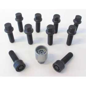 HR Jeu de boulons de roue convexe R17 M14x1.50  Longueur 40mm  Noir  10 pièces  avec antivols