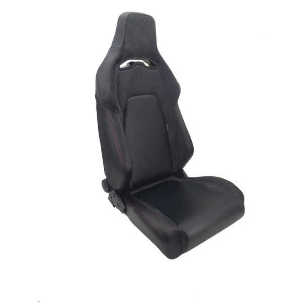 Siège baquet VGR  Simili Cuir Noir + TextileSuede Gris foncé + Surpiqûres rouge  Dossier régable  incl. glissières