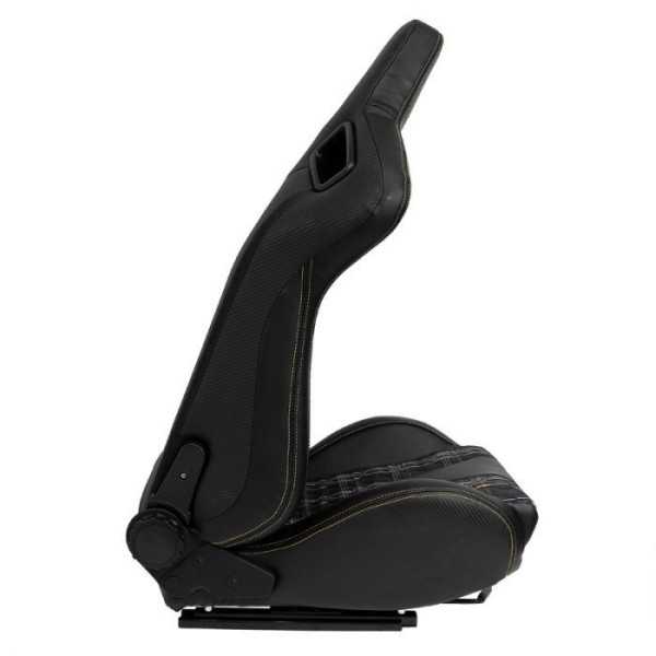 Siège baquet 'GT' Simili Cuir Noir + Tissu en motif à carreaux Jaun...