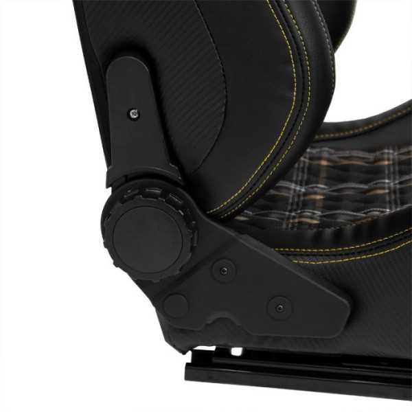 Siège baquet 'GT' Simili Cuir Noir + Tissu en motif à carreaux Jaun...