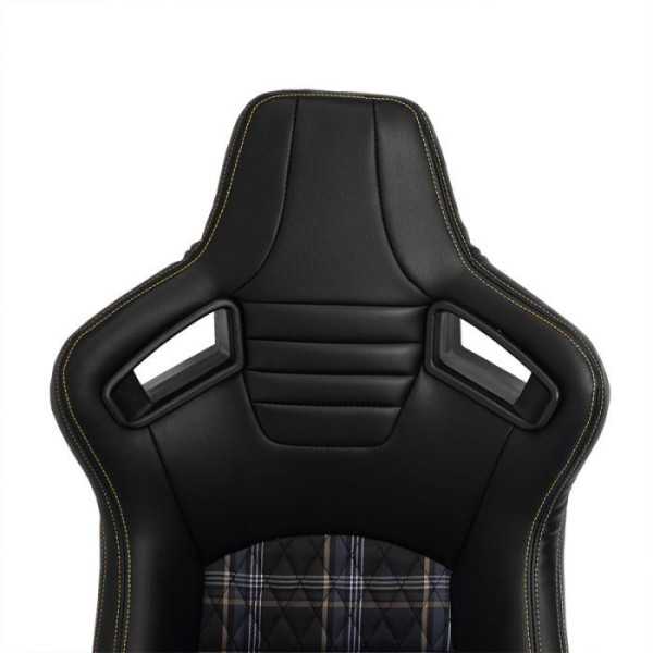 Siège baquet 'GT' Simili Cuir Noir + Tissu en motif à carreaux Jaun...